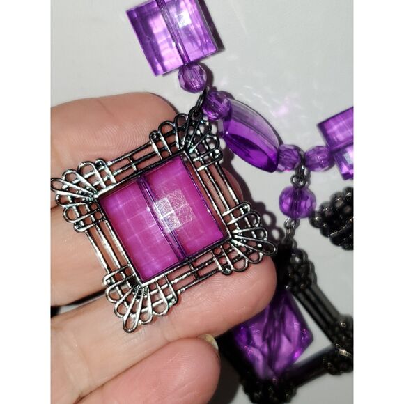 A Purple Gothic Gunmetal Necklace Choker Victorian Style Ribbon Vampire - Picture 3 of 11